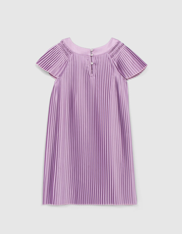 Lavendel gesatineerde jurk pliss&eacute; meisjes-3