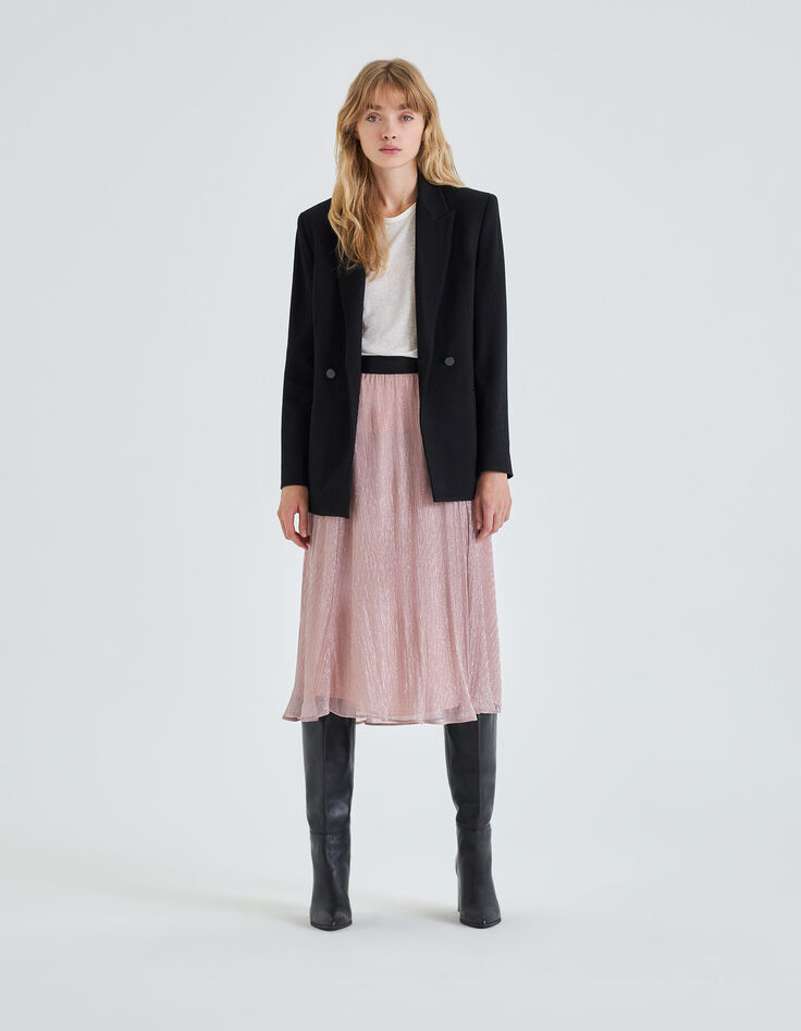 Women’s copper pink pleated midi skirt-2