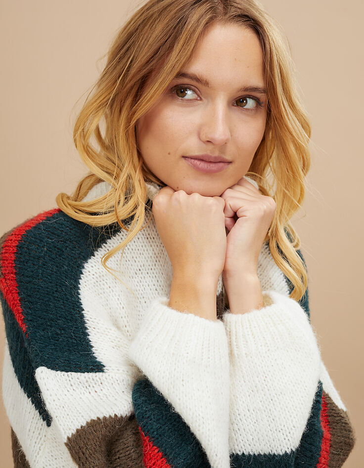 I.Code babery green, ecru, khaki and red sweater-4