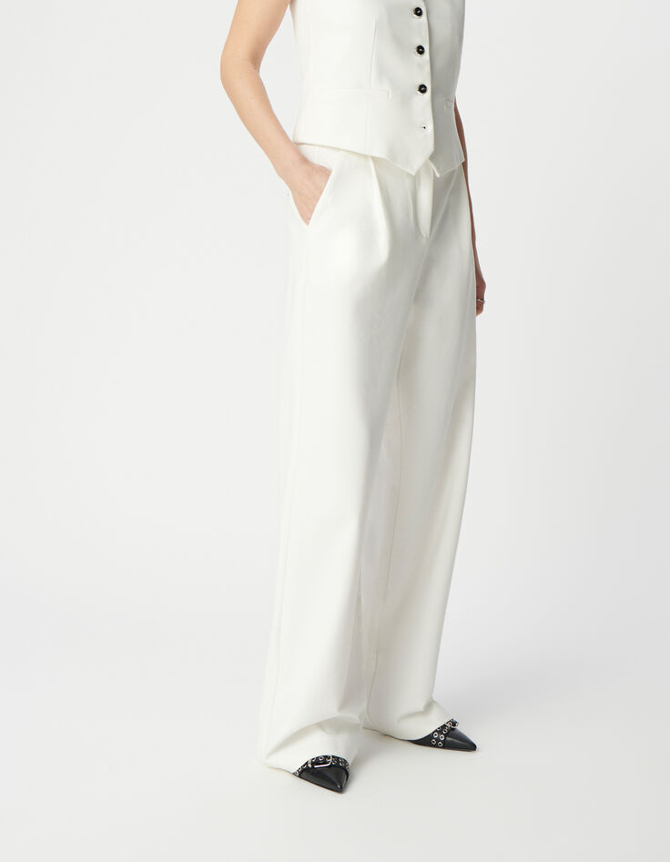 Pantalón sastre blanco ancho punto Milano mujer-2