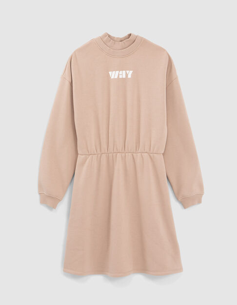 Beiges Mädchensweatkleid mit Gummizug an der Taille