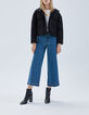 Jean large bleu taille haute 7/8e bas frangés Femme -7