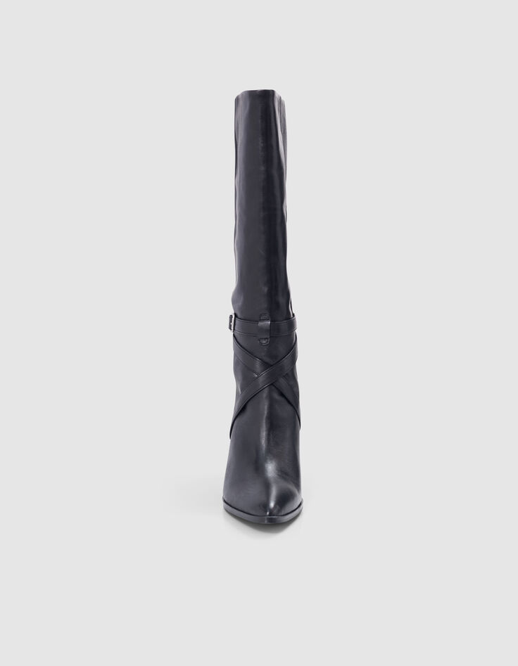 Bottes noires cuir à talon brides croisées Femme-2