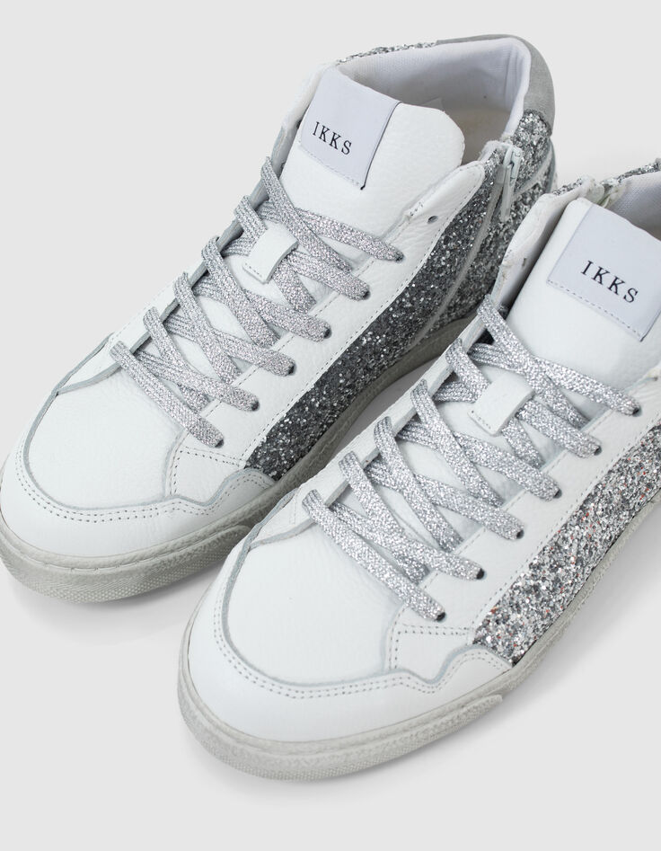 Witte leren sneakers met zilverkleurige glitters Dames-3