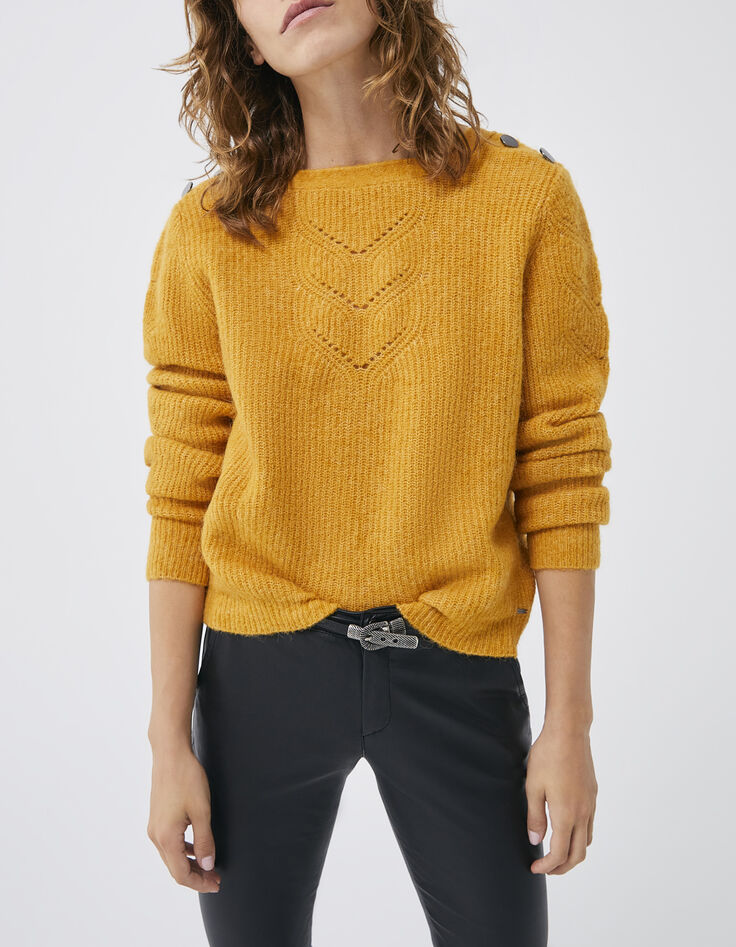 Gelber Pullover mit Lochkragen für Damen-2