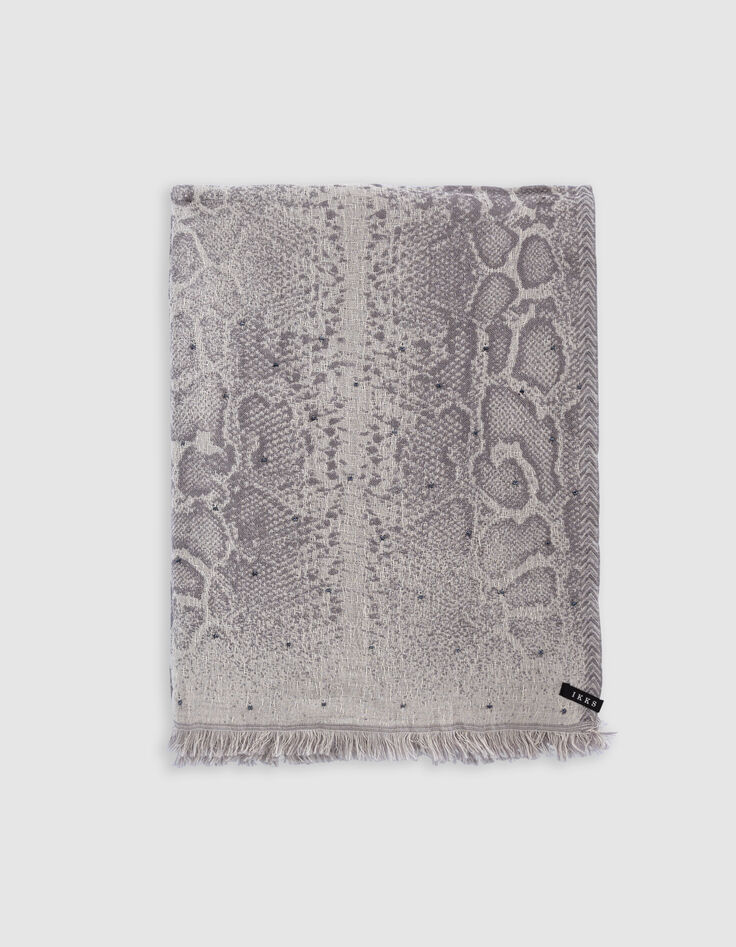 Gray jacquard scarf with python and pearl pattern Women-2