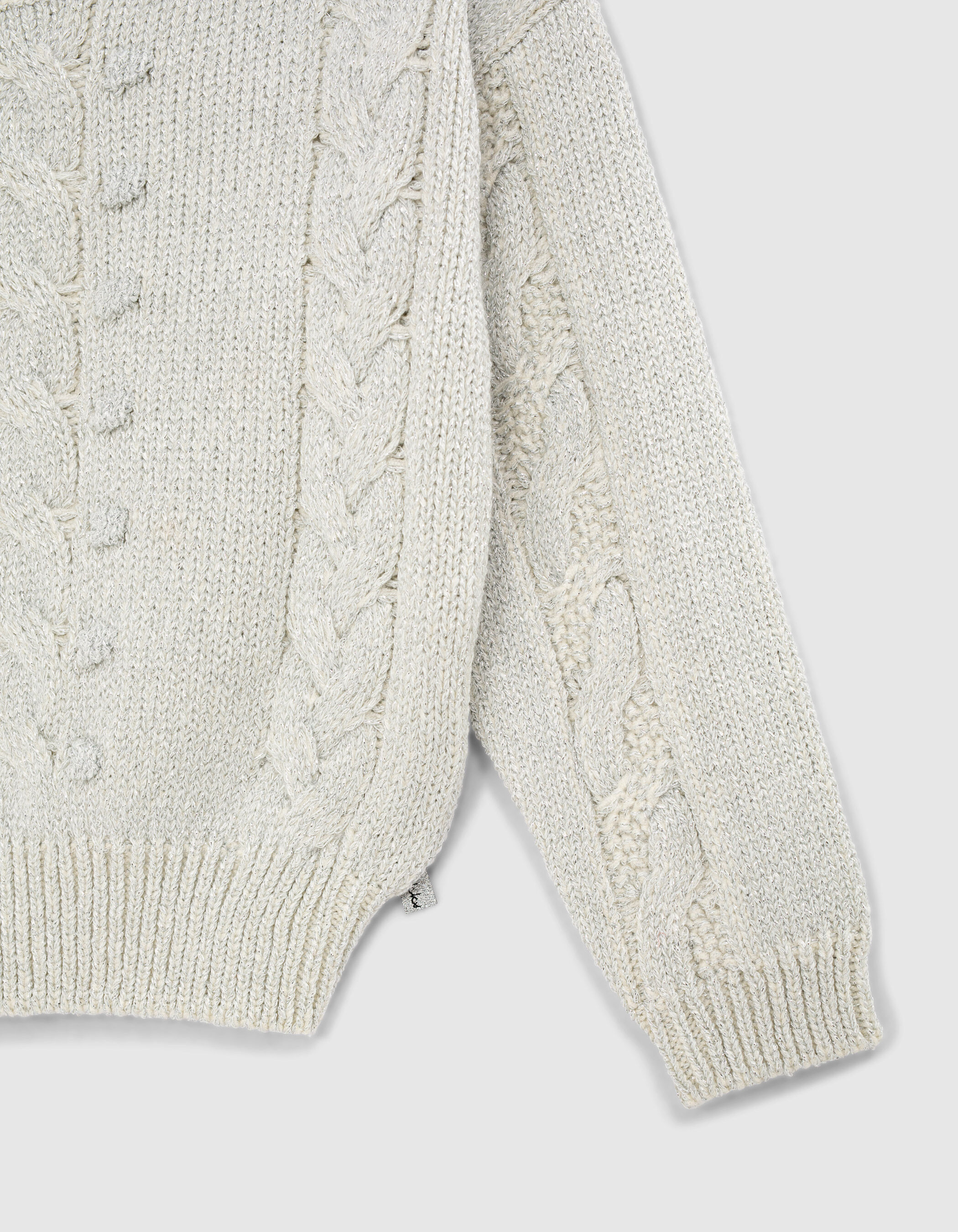 Girls' silver cable knit sweater