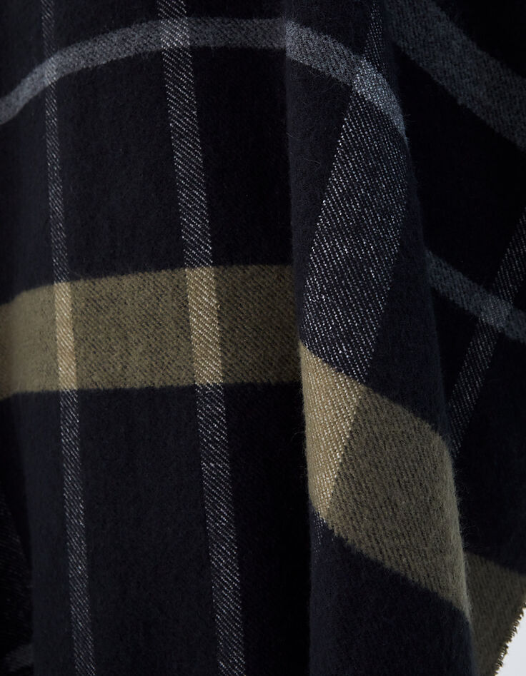Women’s black checked fringed poncho-4