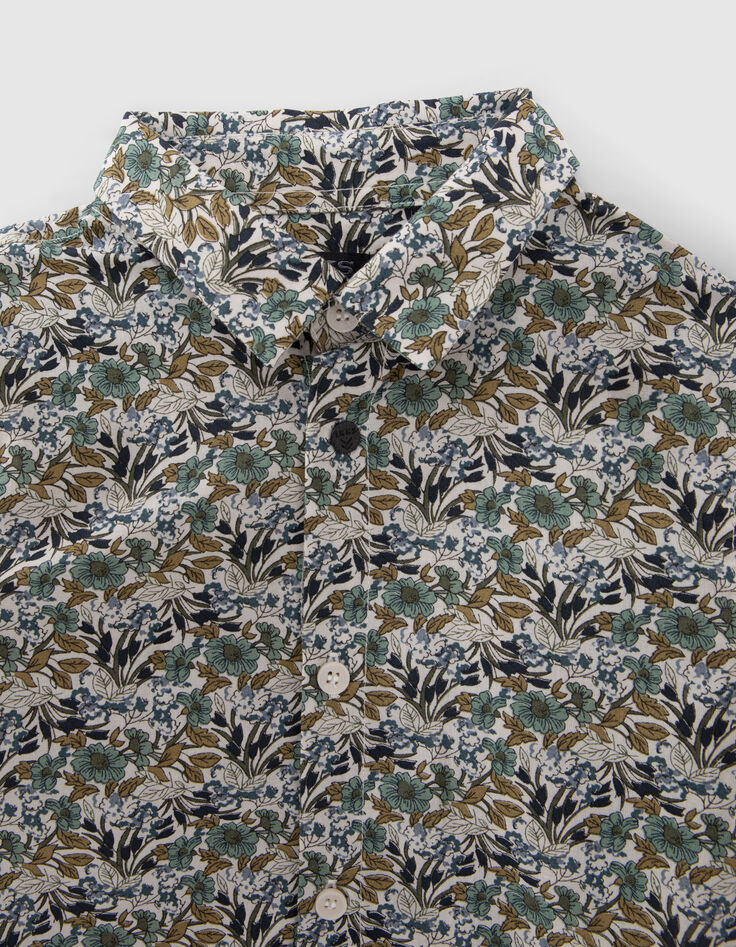 Chemise kaki imprimé fleurs vertes garçon-2