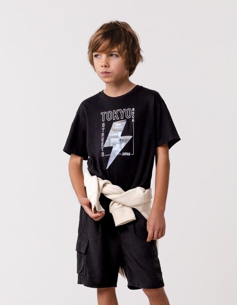 T-shirt noir motif éclair lenticulaire garçon - IKKS