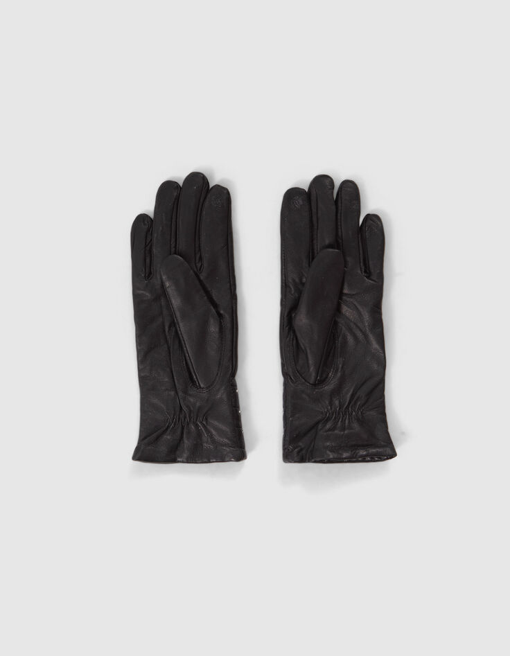Women’s black leather gloves with studded chevrons-3