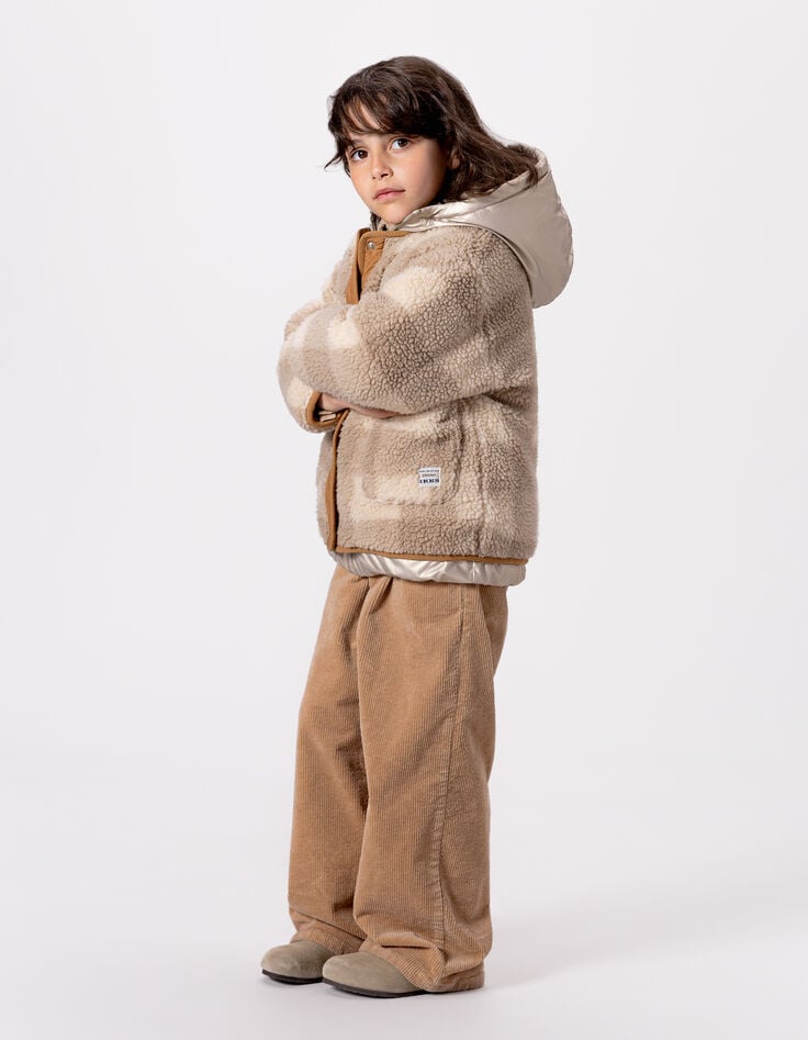 Doudoune réversible dorée et sherpa carreaux fille-2 Doudoune réversible dorée et sherpa carreaux fille-2