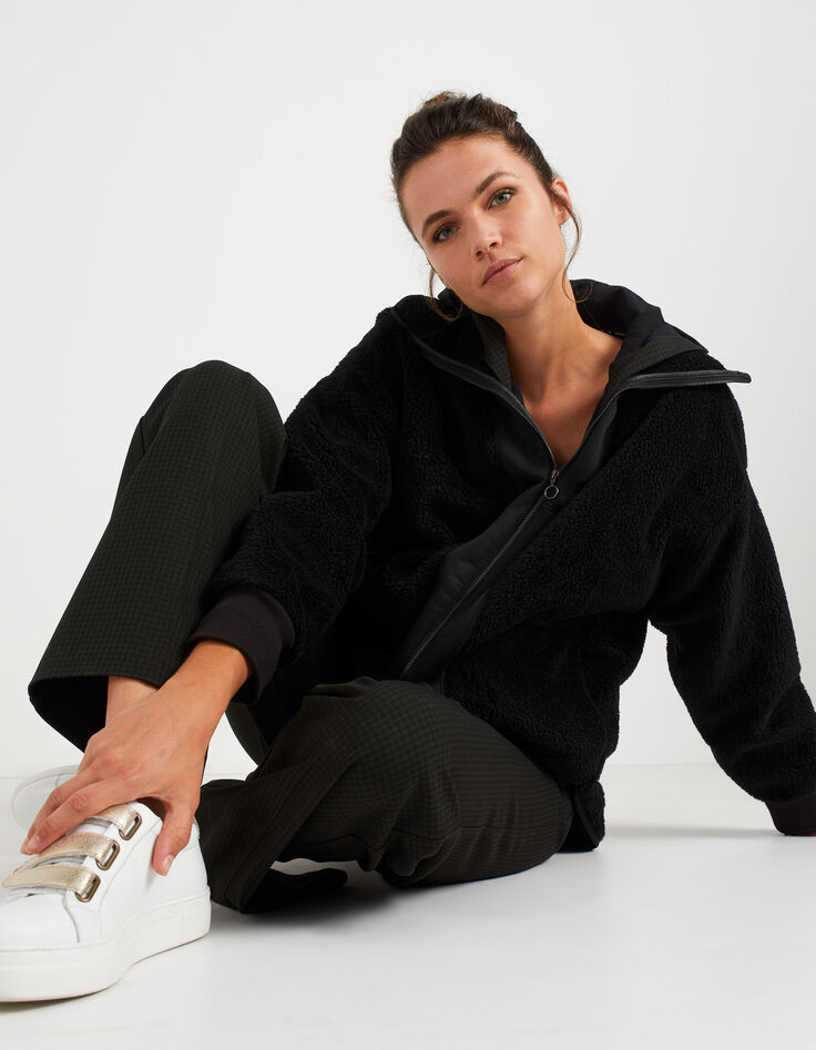 I.Code black Sherpa jacket with zip collar-1