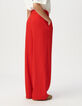 Rode brede geklede broek met ceintuur Dames-3