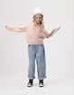 Girls’ pink knit sweater with jacquard sleeves-1 Girls’ pink knit sweater with jacquard sleeves-1
