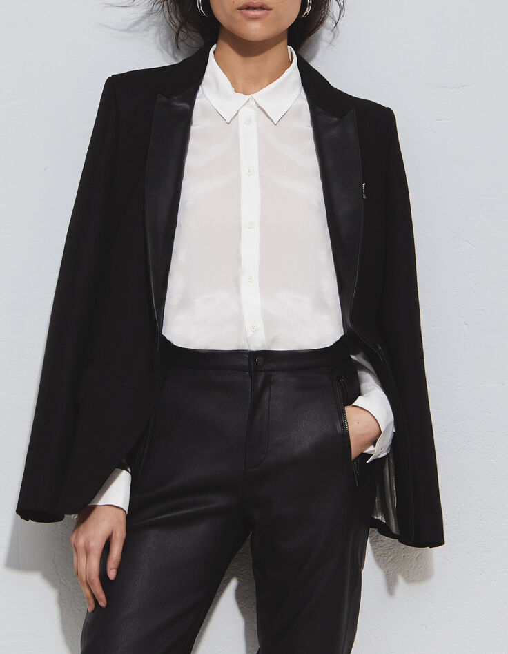 Pure Edition schwarzer Damenblazer mit Lederrevers-1