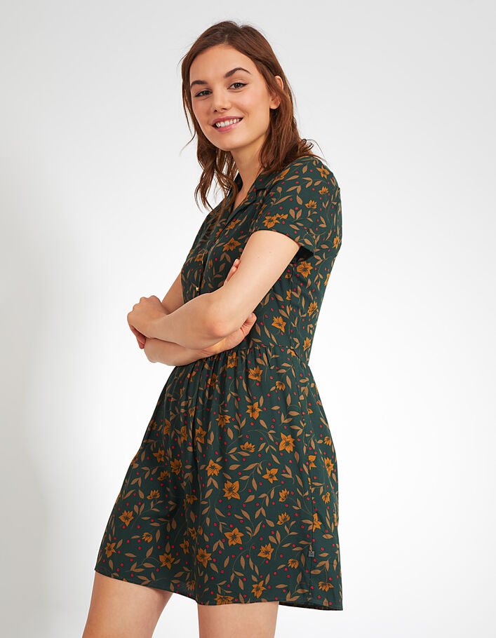 Grünes Kleid mit Fleurs Rock-Print I.Code - I.CODE