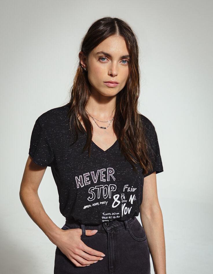 Tee-shirt en viscose Ecovero® noir visuel rock femme-2