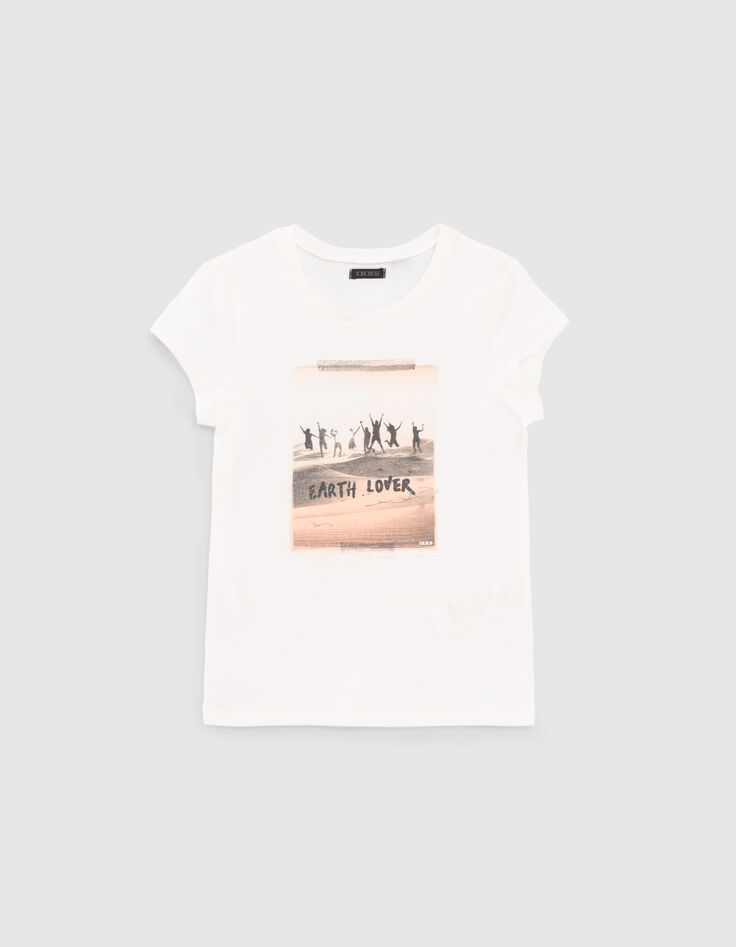 Weißes Mädchen-T-Shirt aus Biobaumwolle mit Fotomotiv-1