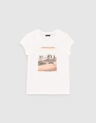 Girls’ white organic cotton T-shirt with photo image - IKKS