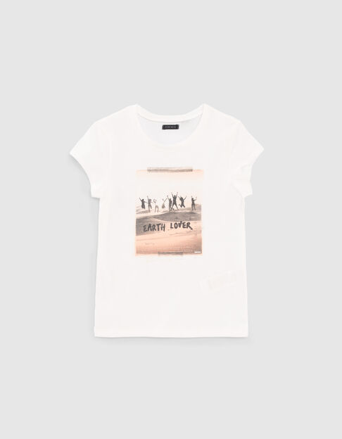 Camiseta blanco roto ecológico foto niña