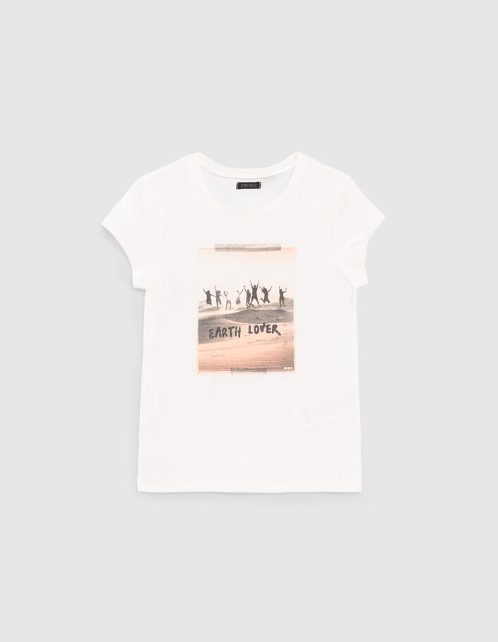 T-shirt blanc coton bio visuel photo fille - IKKS