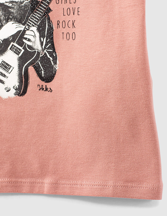 Girls’ dusty pink glitter bunny image organic T-shirt - IKKS