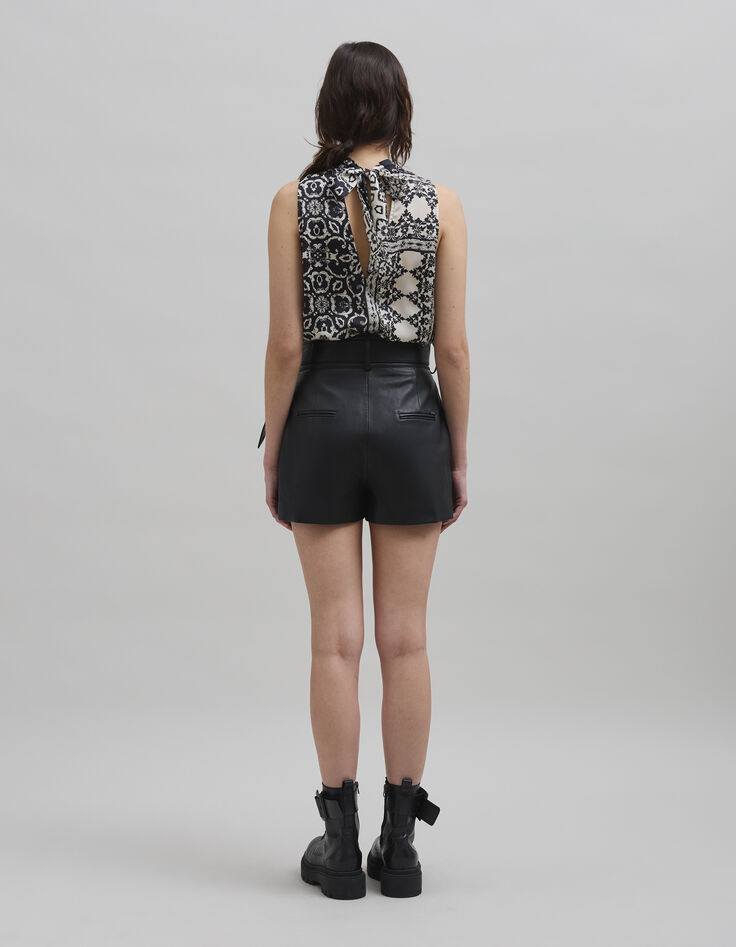 Top de cuello alto estampado patchwork negro para mujer-4