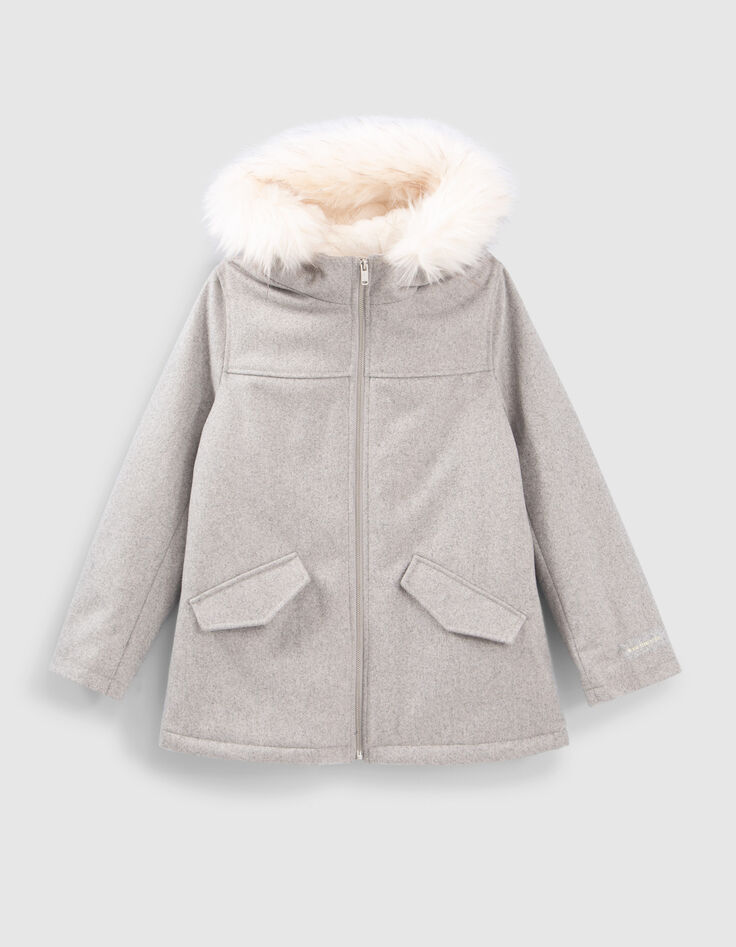 Manteau gris fourr&eacute; esprit caban fille-1