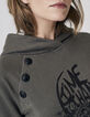 Sudadera con capucha caqui botones hombros calavera mujer-4