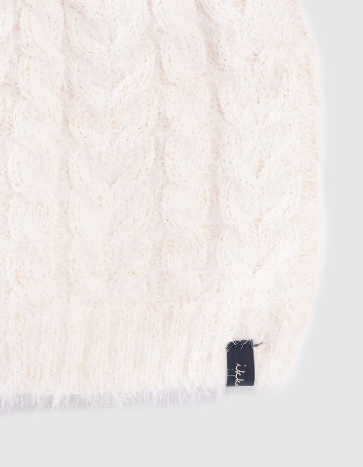 Bonnet écru tricot lurex fourré à torsades bébé fille-4