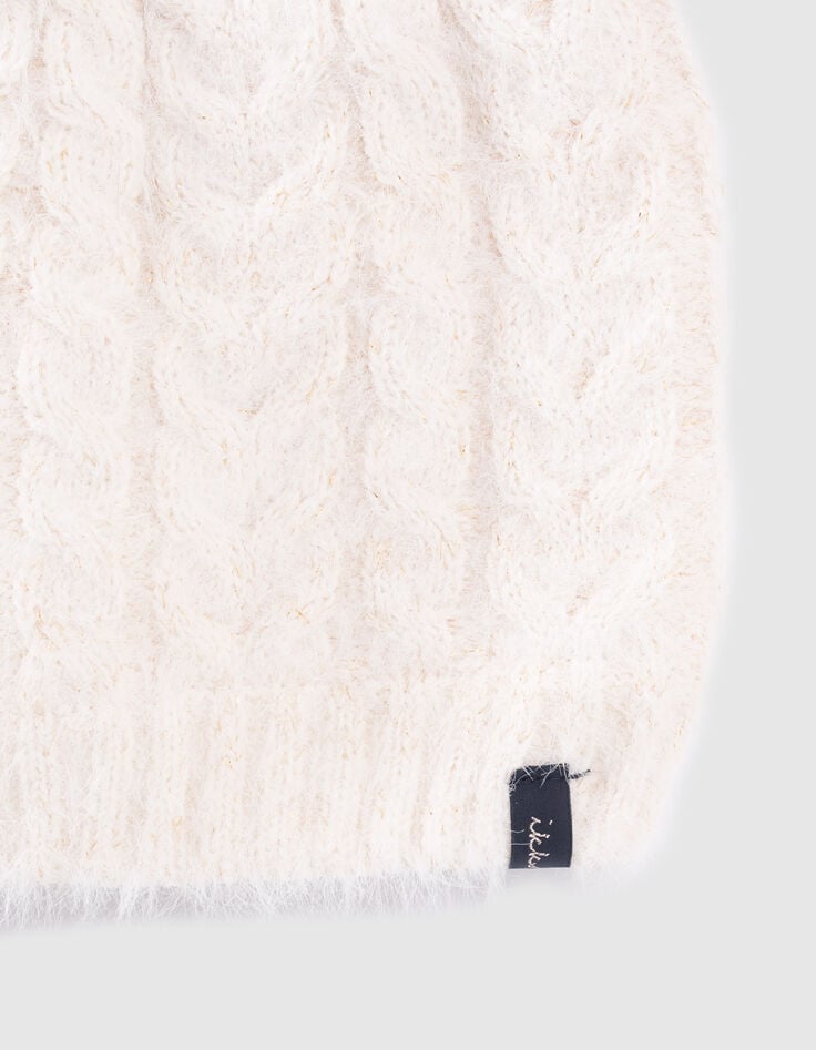Bonnet écru tricot lurex fourré à torsades bébé fille-4 Bonnet écru tricot lurex fourré à torsades bébé fille-4