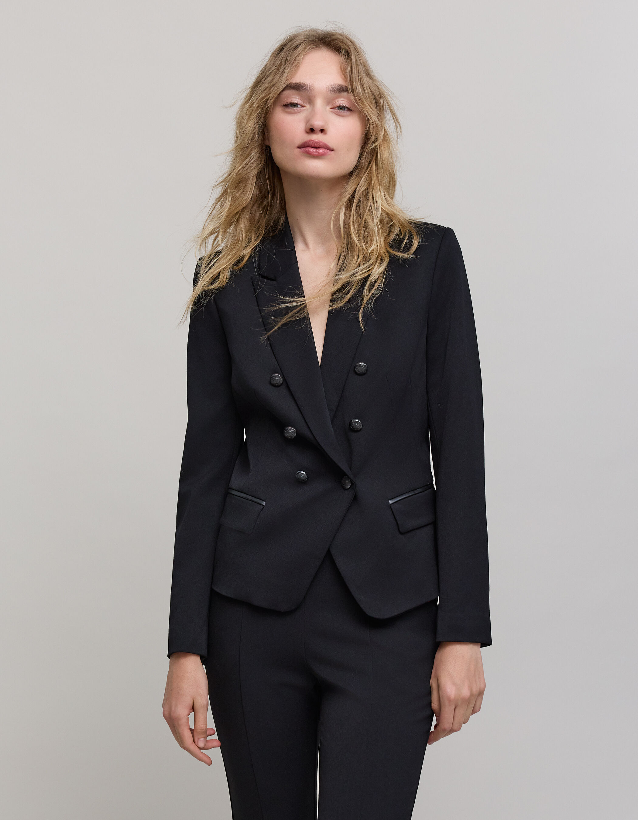 Women s black twill fitted suit jacket IKKS