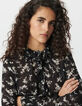Chemise noire voile imprimé fleurs sauvages Femme-4