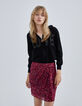Women’s black knit cardigan, jacquard slogan front & back-2
