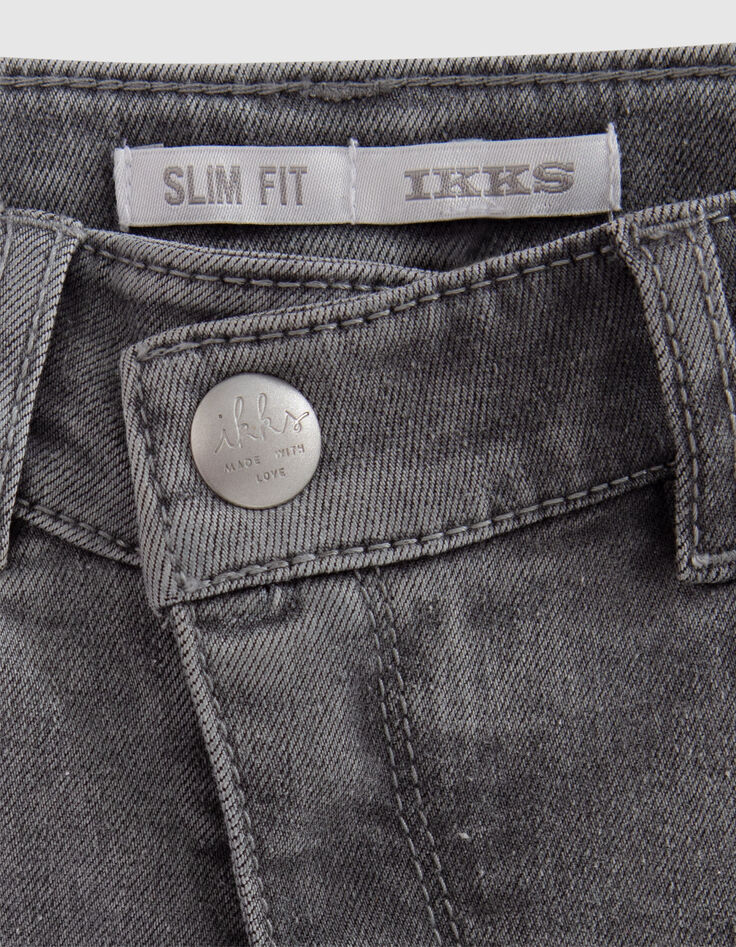 Graue SLIM-Mädchenjeans mit asymmetrischem Reißverschluss-6