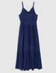 Robe longue bleue jacquard motif plumetis fille-6