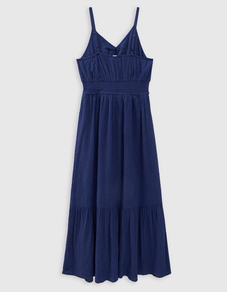 Robe longue bleue jacquard motif plumetis fille-6