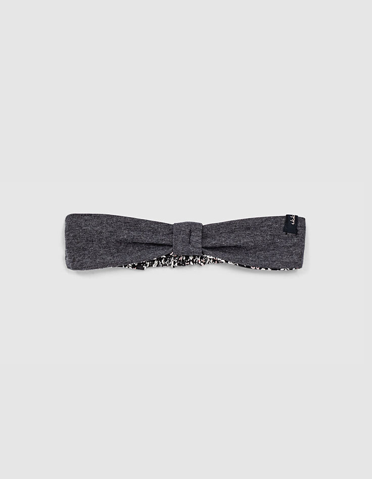 Bandeau réversible noir imprimé fleurs et gris bébé fille-2