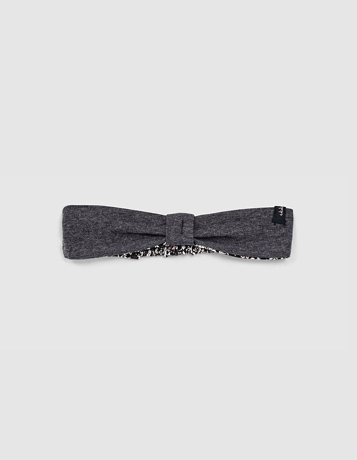 Baby girls’ black/flower print & grey reversible headband - IKKS