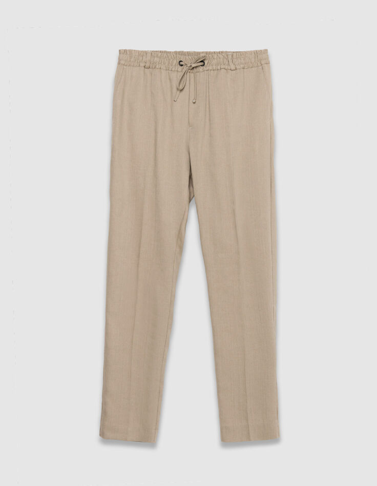 Jogpant de costume beige fonc&eacute; lin m&eacute;lang&eacute; Homme-6
