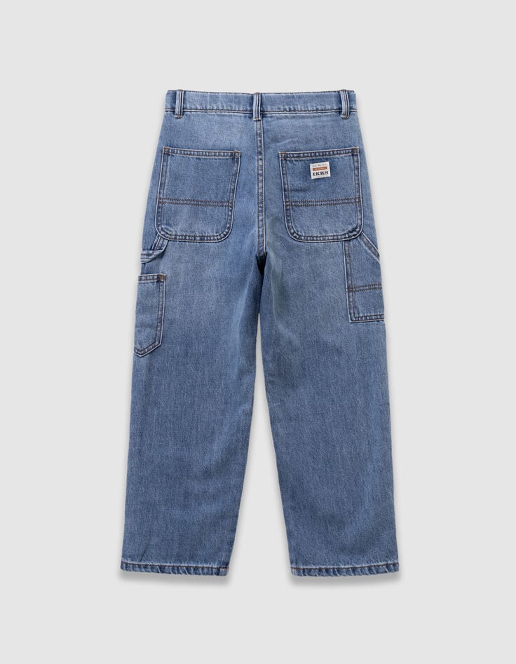 Blaue Jungen-Baggy-Jungenjeans mit Zimmermannstasche-2 Blaue Jungen-Baggy-Jungenjeans mit Zimmermannstasche-2