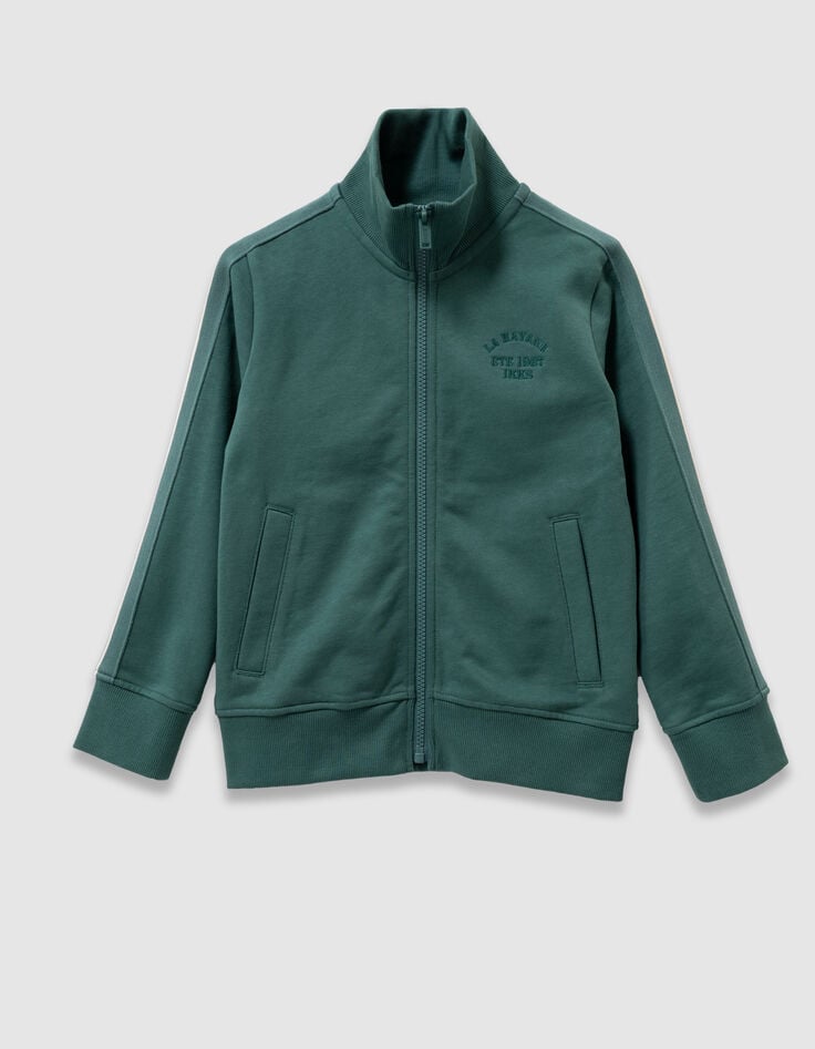 Cardigan zippé vert ganses rayées manches garçon-6