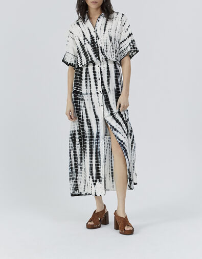Robe chemise longue noire imprimé tie and dye Femme - IKKS