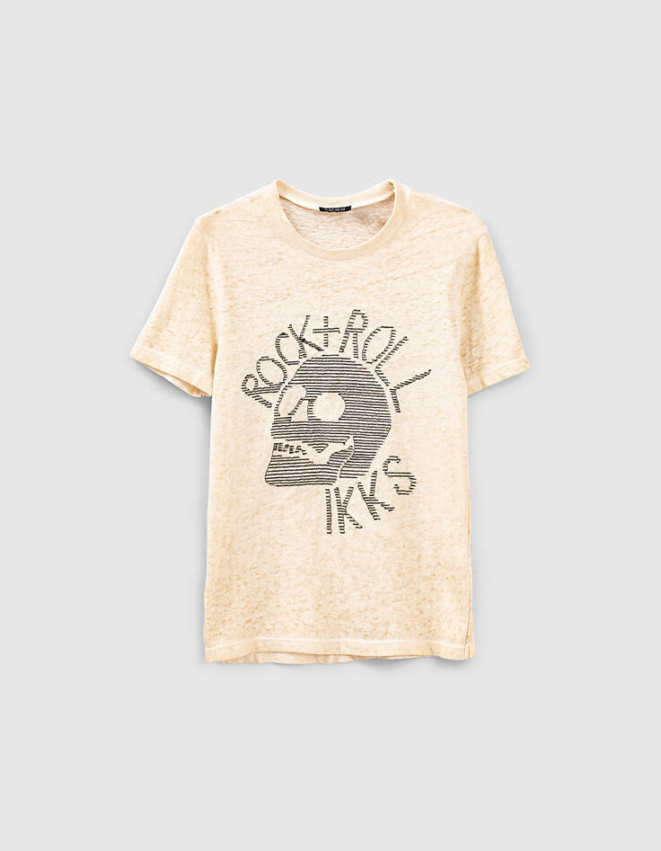 Boys’ wheat organic T-shirt with embroidered skull-1