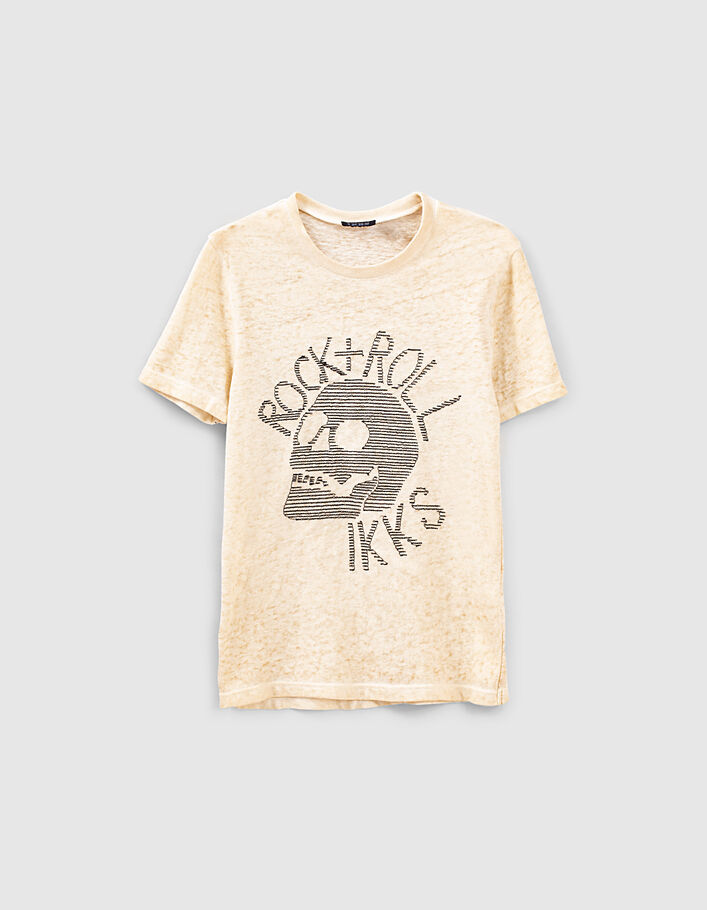 Kornbraunes Jungen-T-Shirt mit Skull-Stickmotiv, Bio  - IKKS
