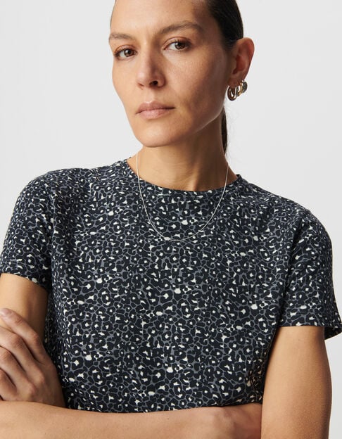 Camiseta cuello redondo gris leopardo - IKKS