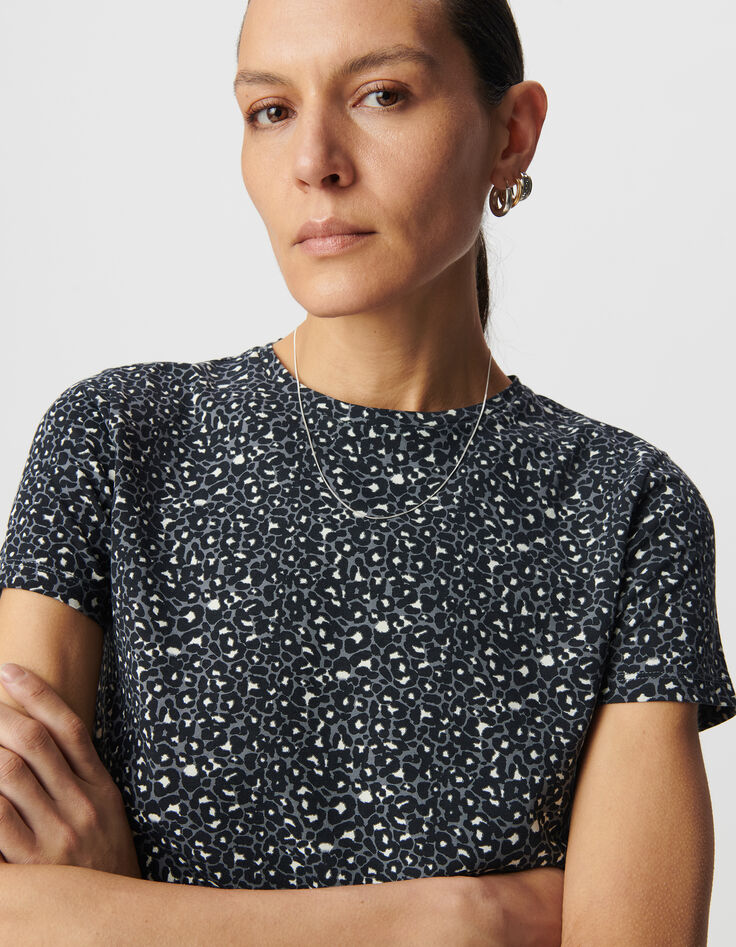 Graues T-Shirt, Rundhals, Leoprint-4