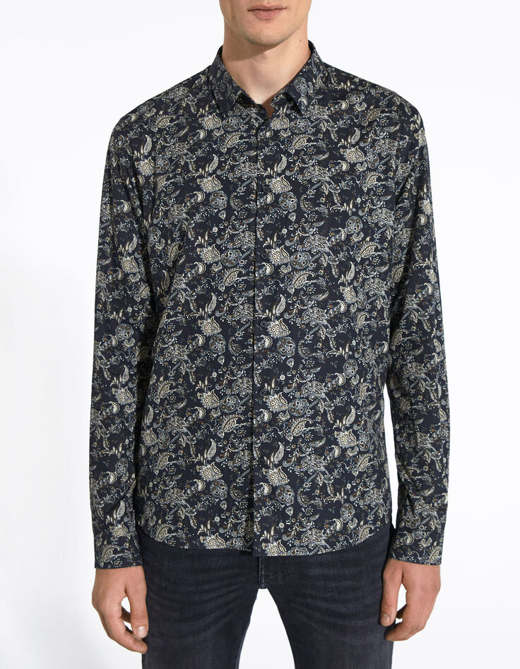 Chemise SLIM noire imprimé floral Rock Homme-1