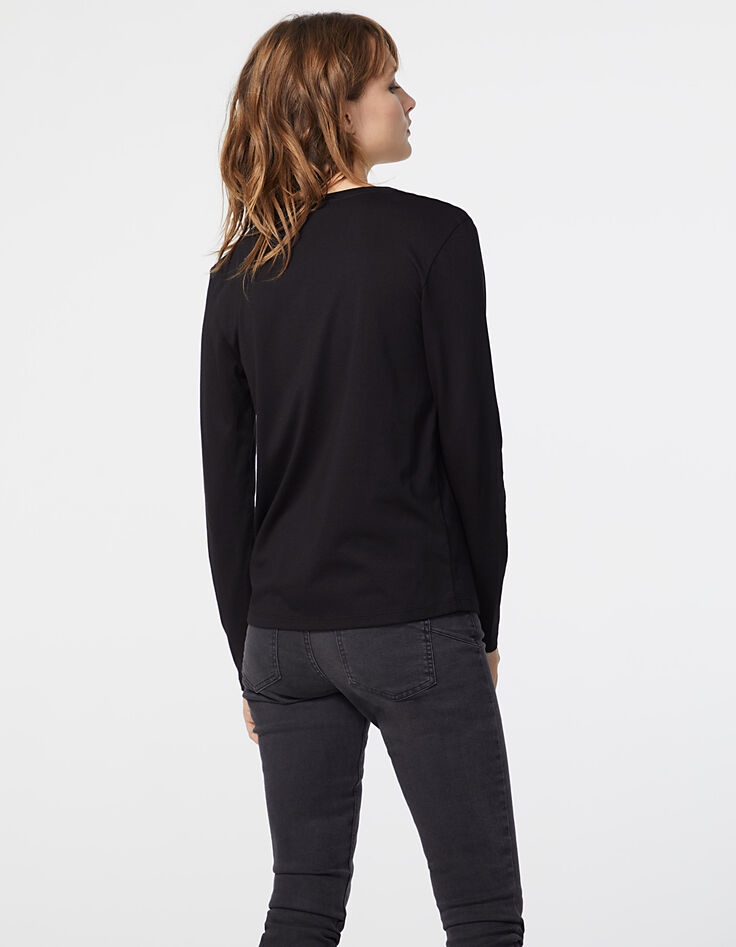 Women’s black embroidered shoulder long-sleeve T-shirt-3
